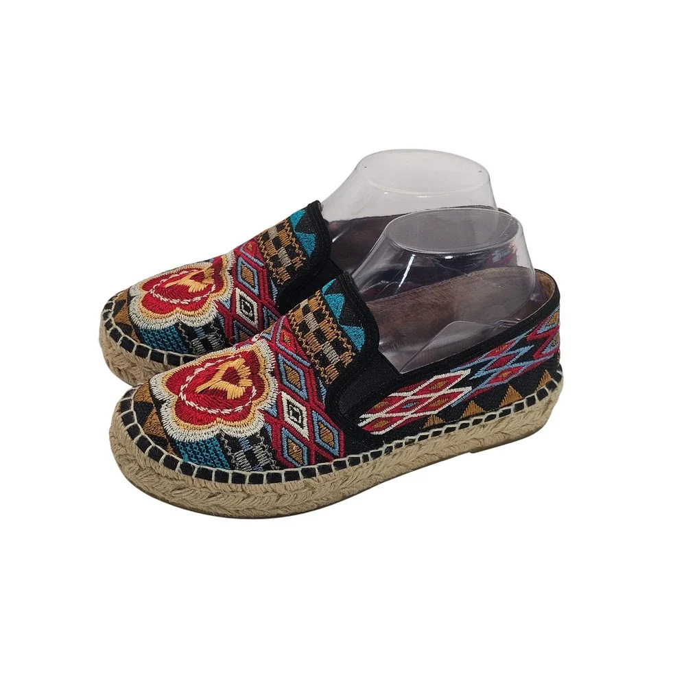 Johnny Was Aldorna Espadrille Slip On Shoes‎ 37/6.5 Boho Tribal Embroidery Spain